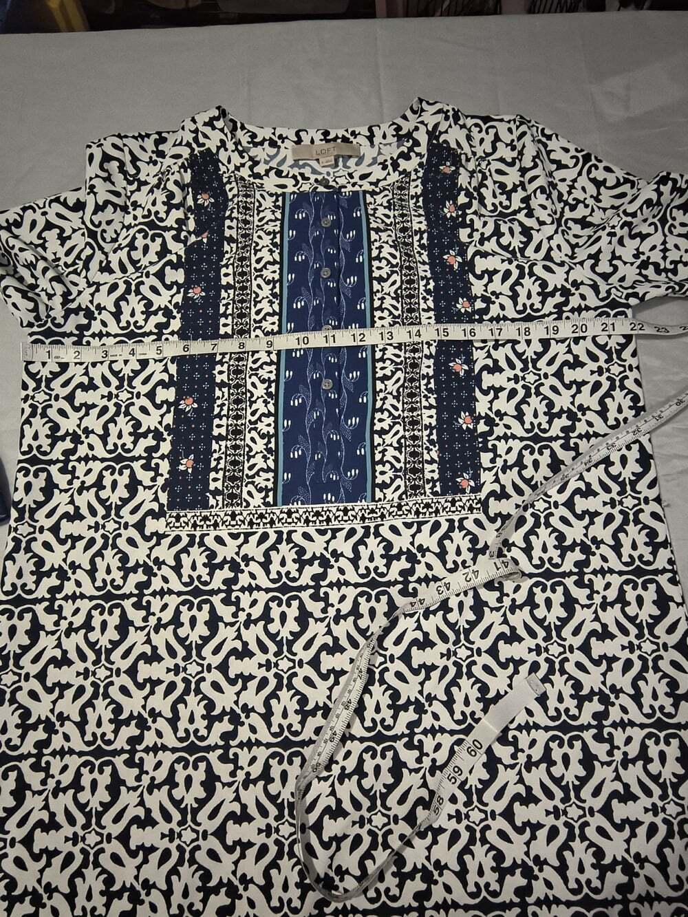 Ann Taylor Loft Long Sleeve Shift Dress Medium Shirt Tunic Blue - Picture 8 of 11